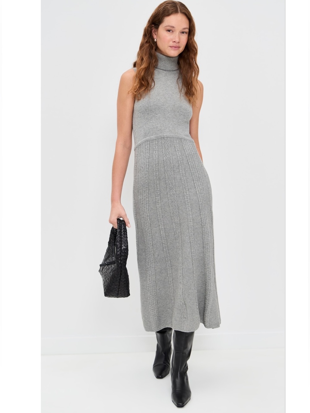 NWT 🩶 SHOSHANNA Sleeveless Turtleneck Wool bland Knit Maxi Dress Gray